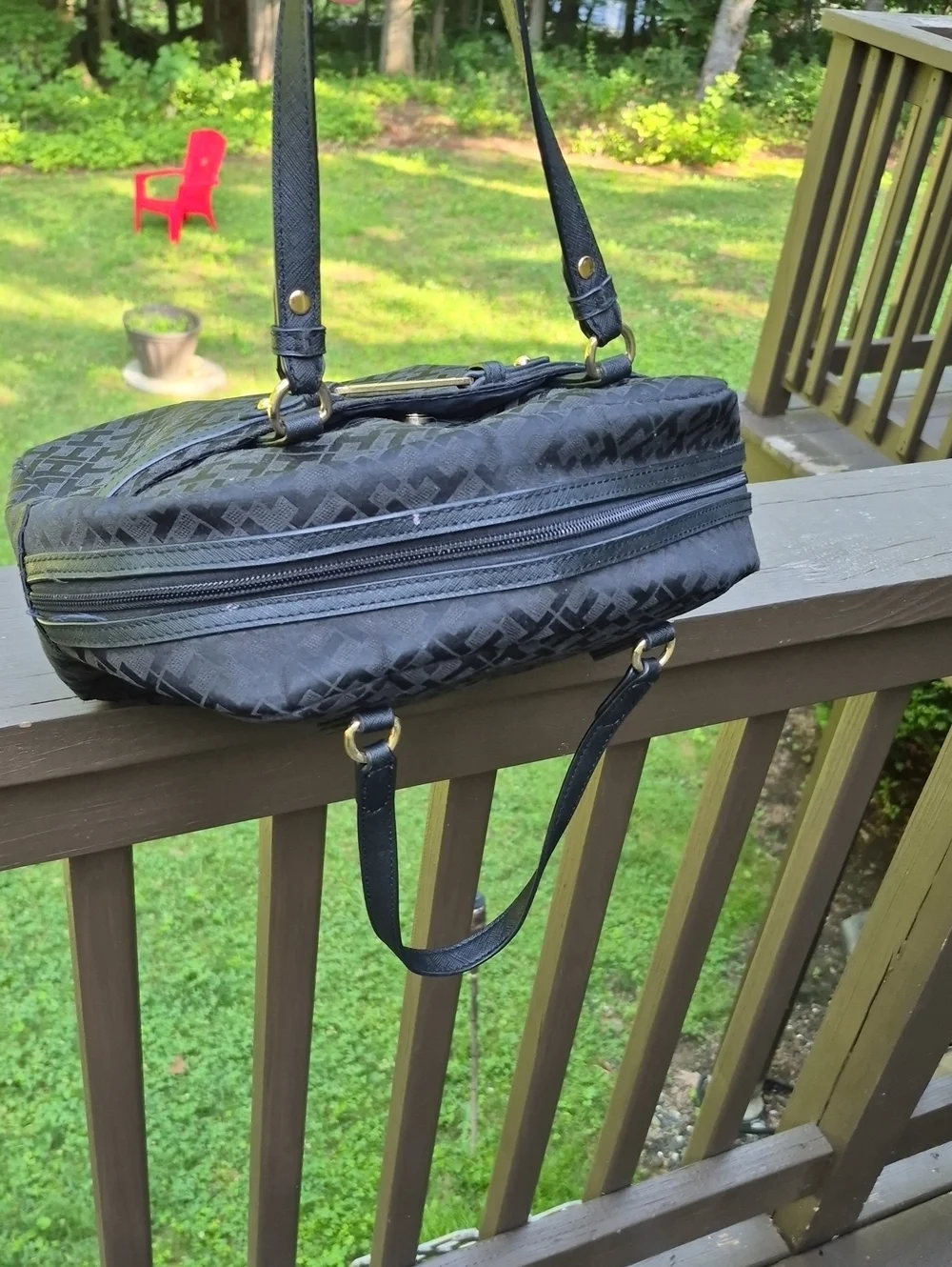 Tommy Hilfiger Black monogram jacquard signature pattern Dome Satchel bag